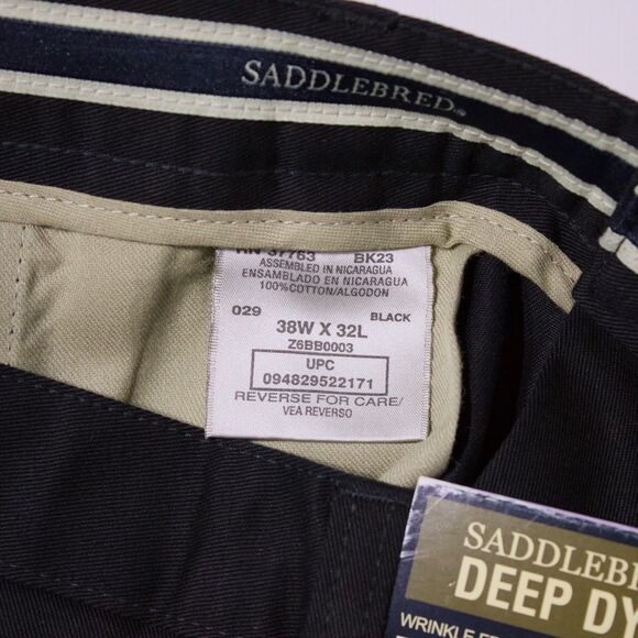 NWT Saddlebred 100% Cotton Pleated Cuffed Black Pants Men Size 38x32 (A6) - Picture 10 of 10